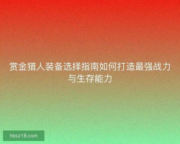赏金猎人装备选择指南如何打造最强战力与生存能力